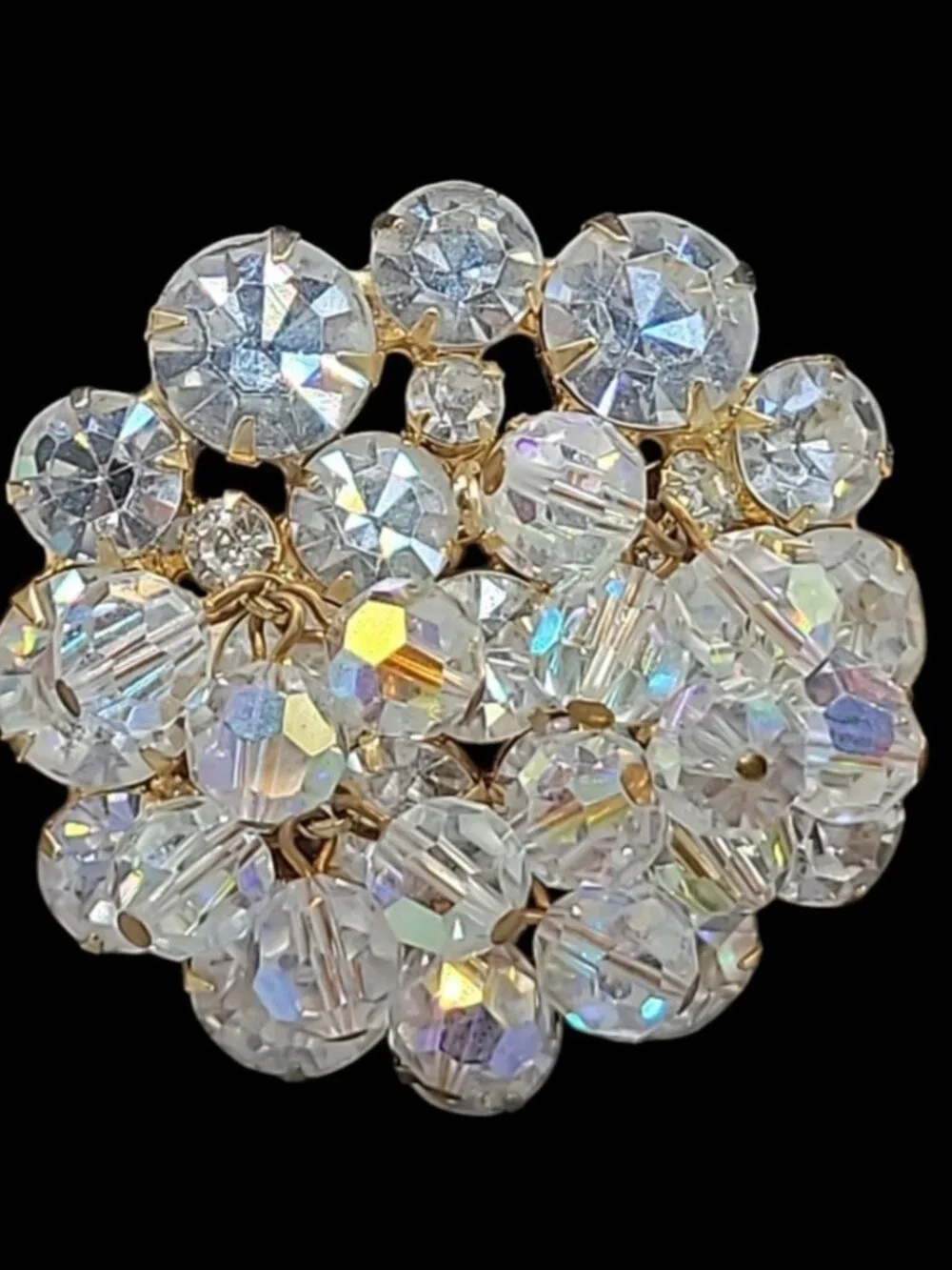 Vintage Juliana Brooch D&E Cha Cha Brooch AB Rhinestone Dangling Beads Gold Tone